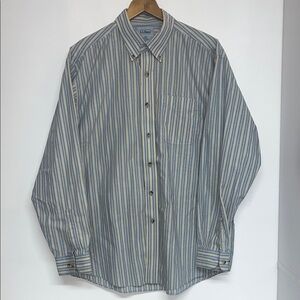 L.L. Bean Large Reg Men's Blue & Yellow Striped Button-Down Shirt 100% Cotton